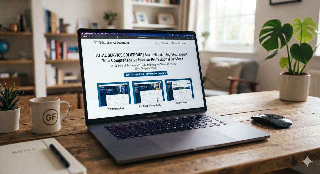 Laptop on a desk showing a professionally designed business website
